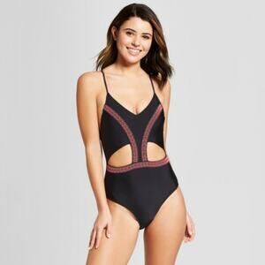 Xhilaration Black Cutout Boho One-Piece Swimsuit sz M
